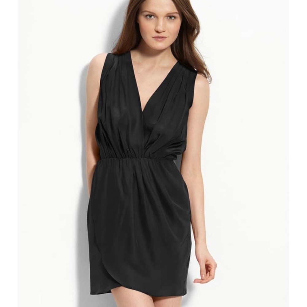 Amanda Uprichard Silk Teal/Black Faux Wrap Dress